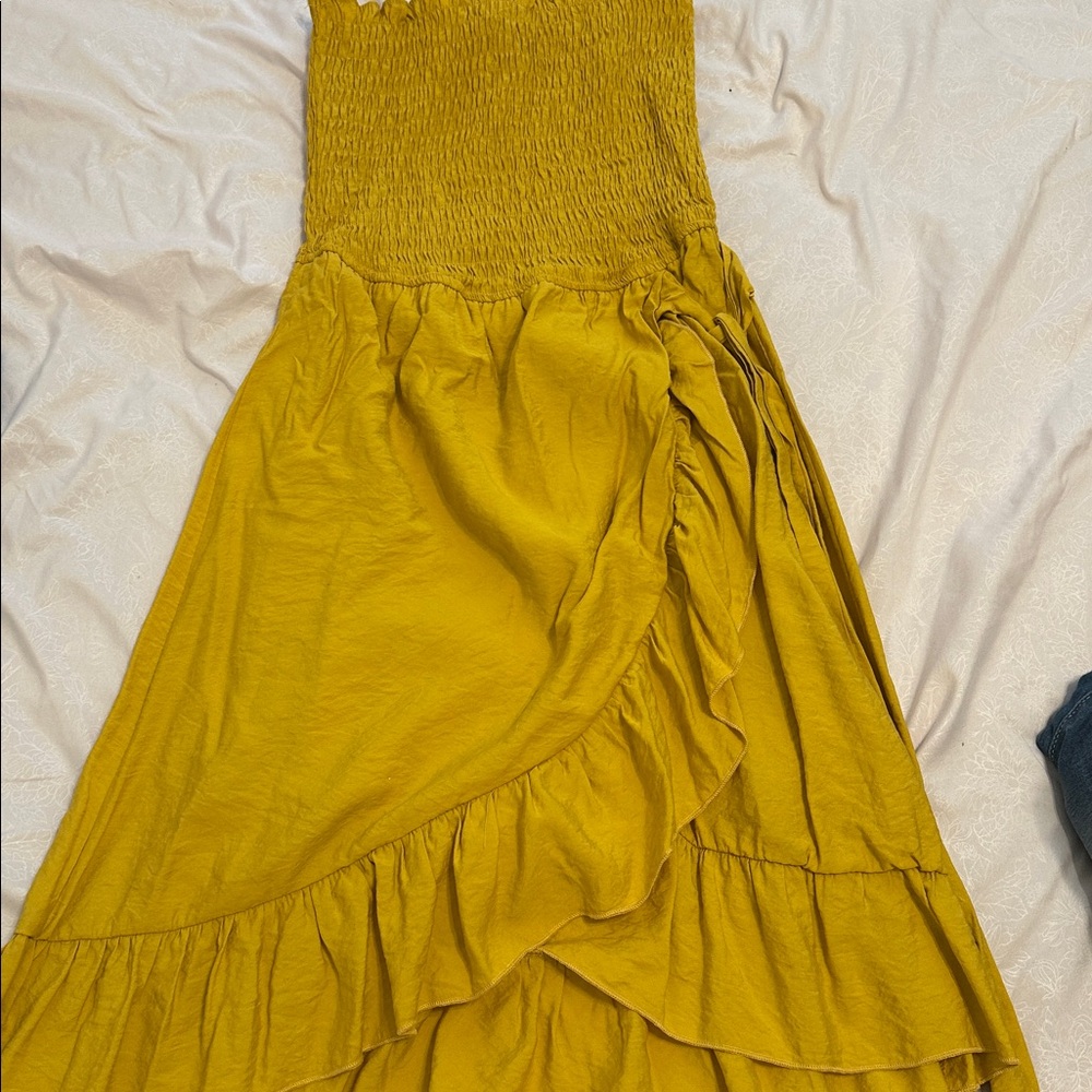 She + Sky Mustard Smocked Dress